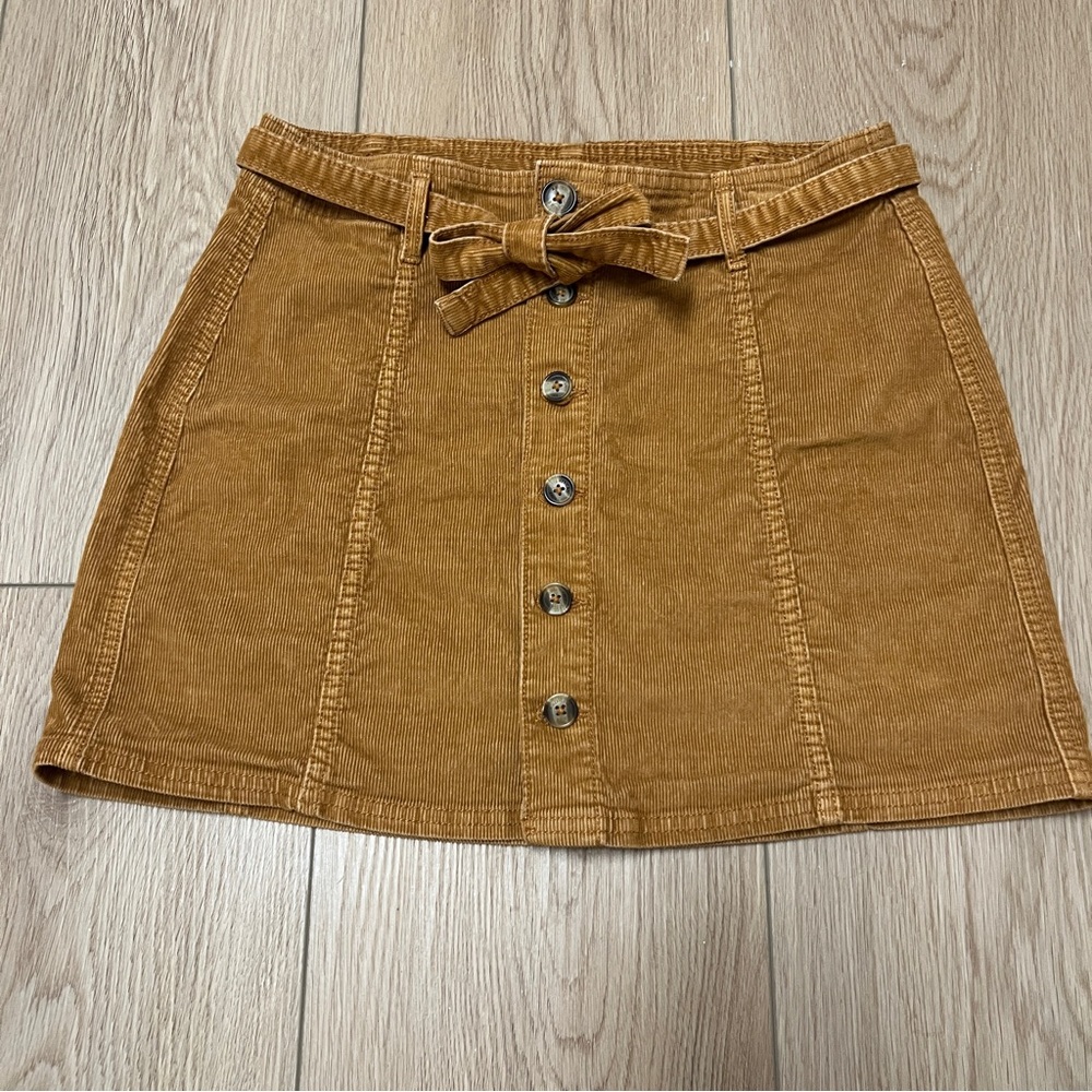 American Eagle Outfitters Corduroy Button-Front A-line Mini Skirt Mustard Brown